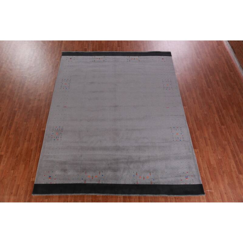 Hand Knotted Oriental 100% Wool Carpet Tribal Tribal Greys & Charcoal Gabbeh Area Rug - 11' 10'' X 9' 2''