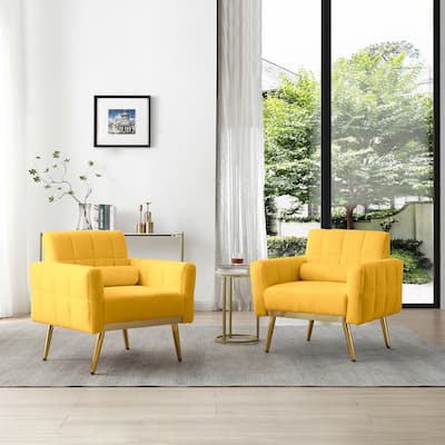 Modern Fabric Accent Chair Tufted Upholstered Arm Chair for Living Room, Reading Chair Single Sofa Chair with Metal Legs