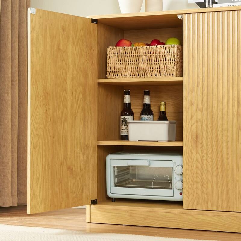 Fluted 31.5" Sideboard with Curved Design 2-Door Storage Cabinet for Stylish Organization