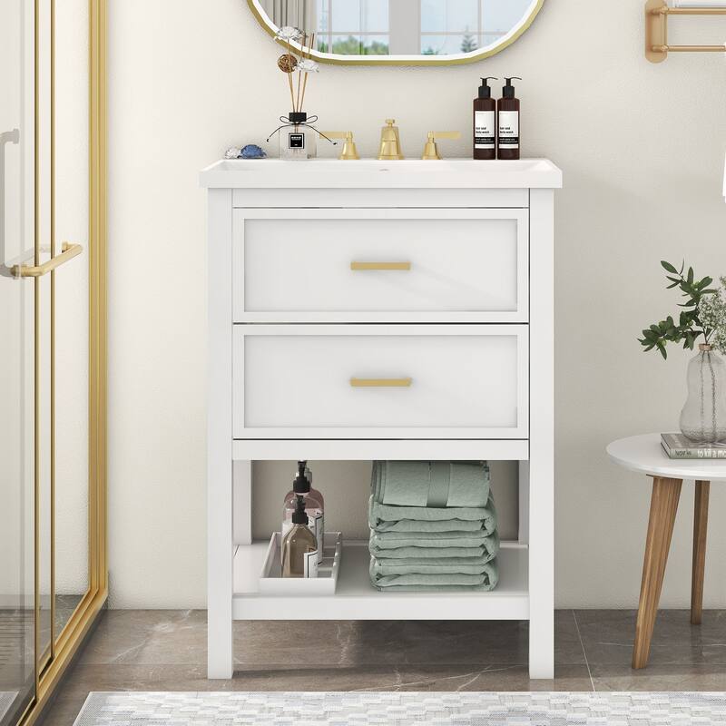 24'' Bathroom Vanity with Top Single Sink with 2 Drawers