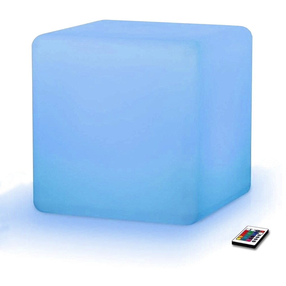 Modern Home LED Glowing Cube Box Stool w/Infrared Control - Color Light Indoor/Outdoor Weatherproof Stool - 32828454