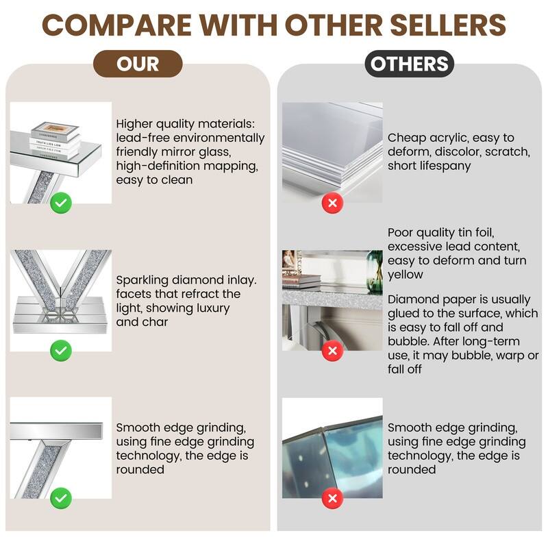 V-Shaped Frame Mirrored Console Table With Sparkling Crystal Accents