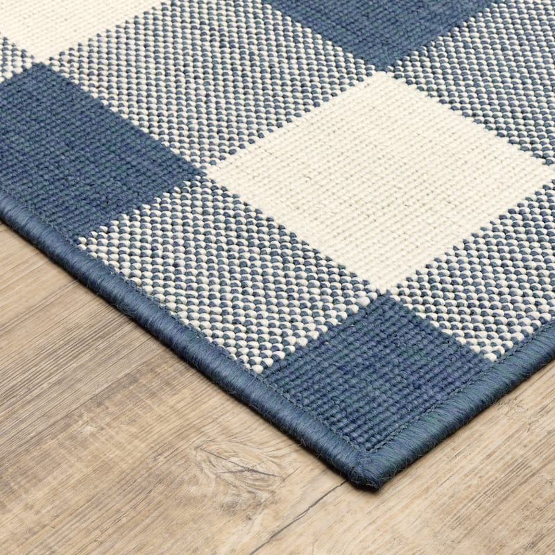 Vista Home Malta Gingham Check Indoor/Outdoor Area Rug - 2'3" x 7'6" Runner - Blue