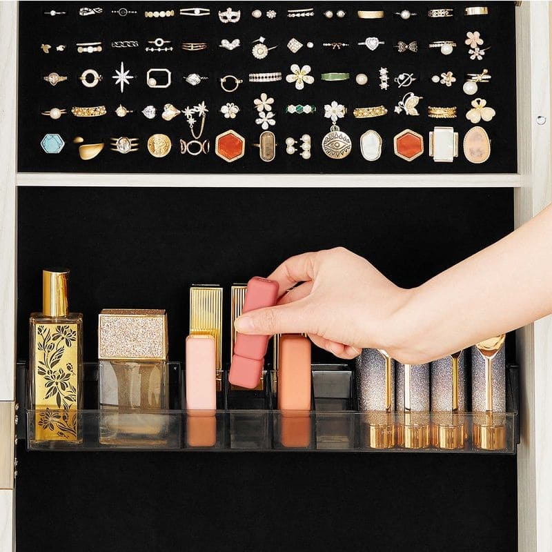 360° Swivel Lockable Jewelry Organizer Cabinet with Full-Length Mirror - 21.5''L x 21.5"W x 63.8''H