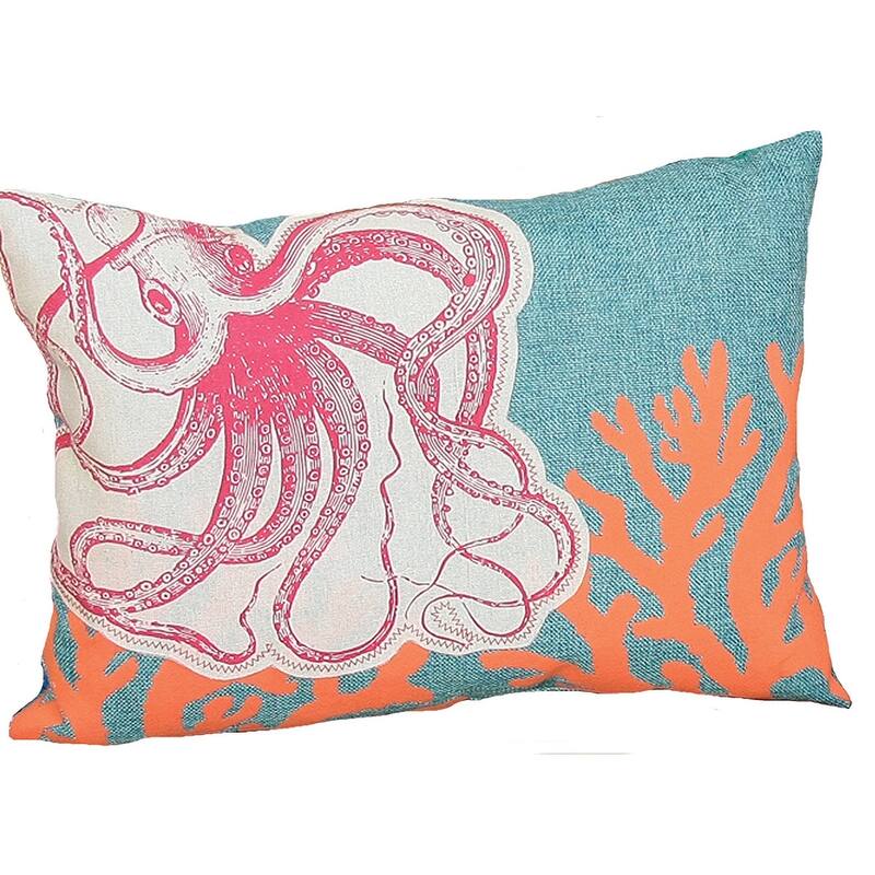 HomeRoots 13" X 18" Red Orange Octopus Coastal Polyester Pillow With Applique