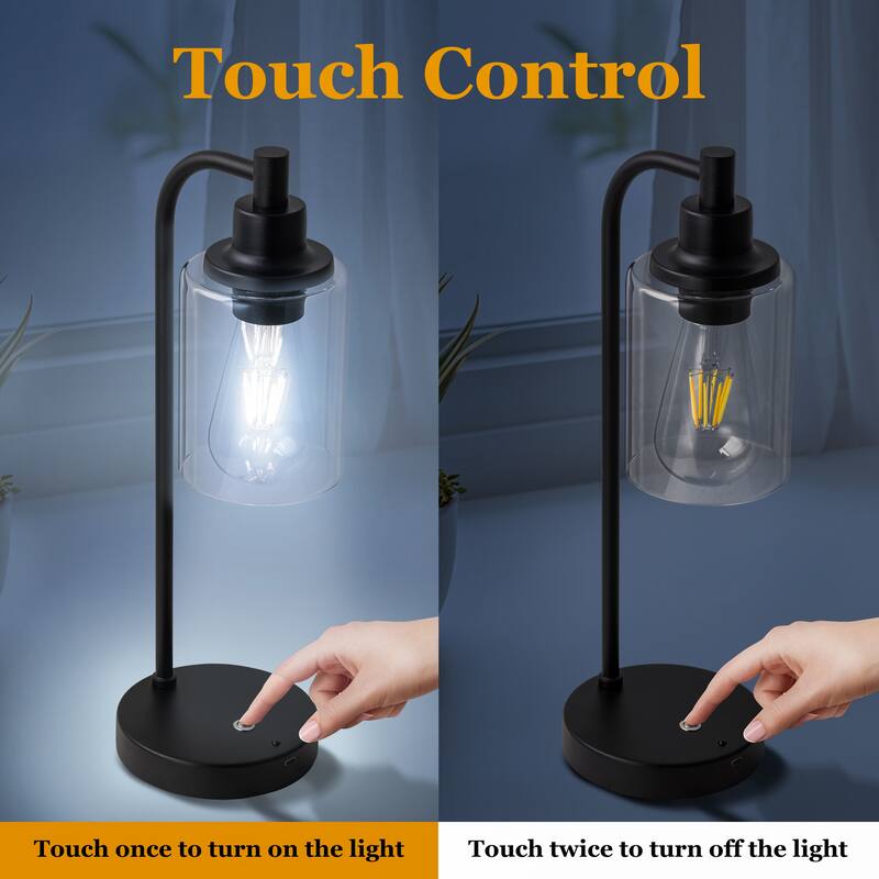 C Cattleya 2-Pack Battery-Operated Matte Black Table Lamp with Remote Control