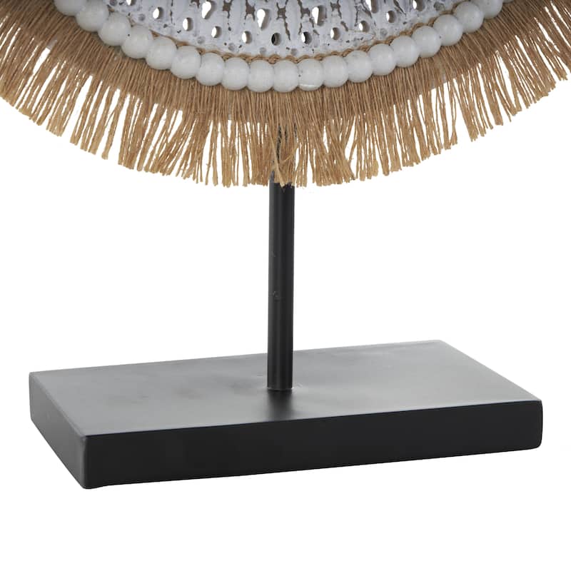 Wooden Tribal Handmade Seagrass Fringed Decorative Sculpture with Black Base - White or Gray - Roche River Decor