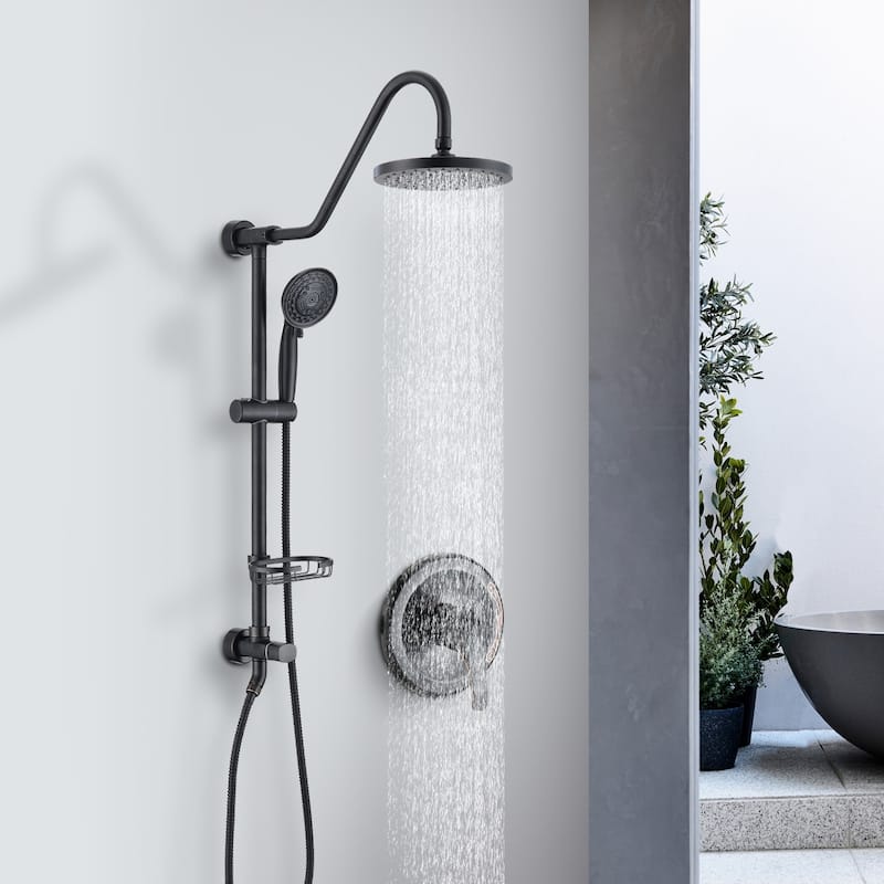 PROOX 8 Inch Rain Shower Head with Handheld Shower System with Slide Bar Soap Bracket Dish Valve Included