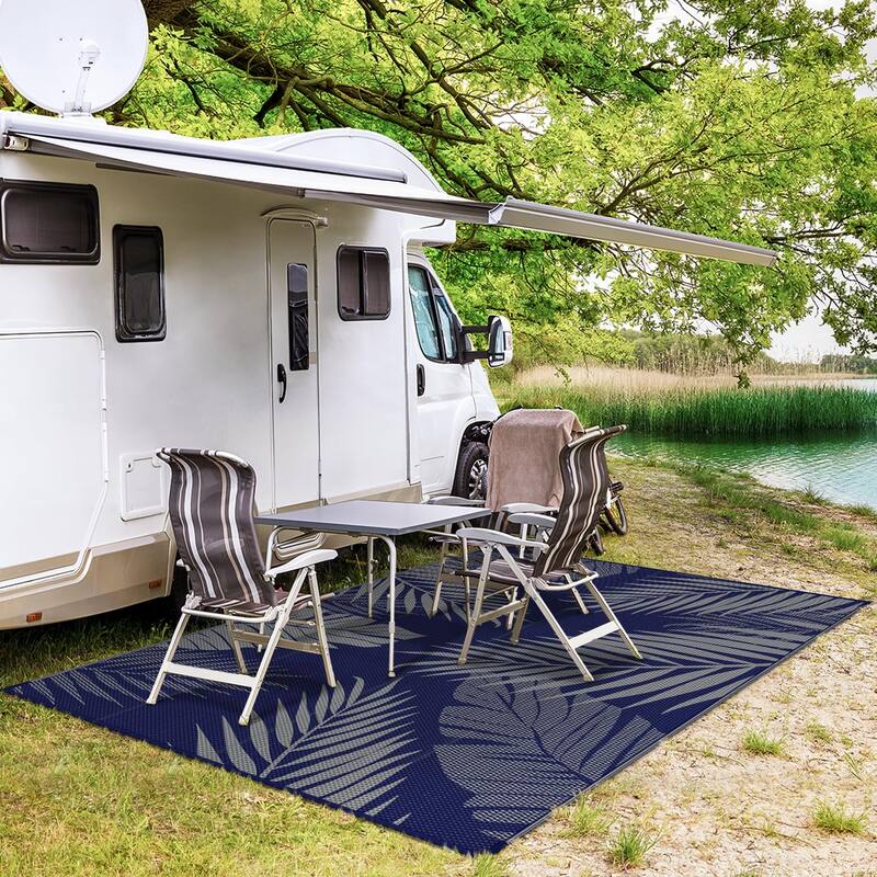 Mcow Palm Leaf Collection Reversible Woven Waterproof Outdoor Area Rug