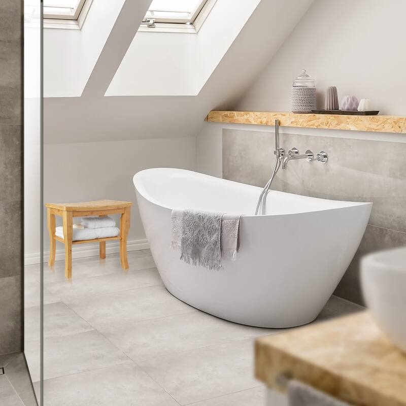 Bamboo Shower Bench w Storage Shelf 2Tier Bathroom Spa Stool Seat - Medium