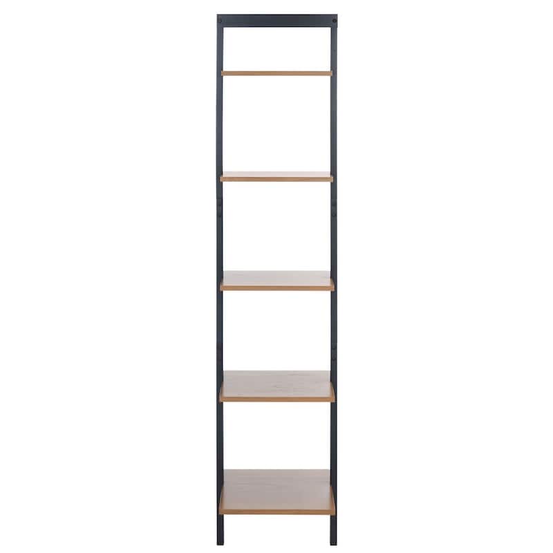SAFAVIEH Viorela 5-Tier Leaning Etagere Bookcase - 16.9" W x 14" L x 76" H - 17Wx14Dx76H - Natural/Charcoal