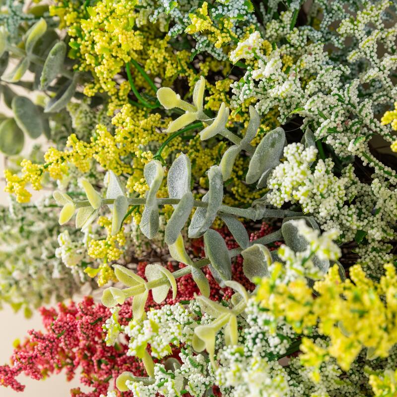 Glitzhome 24"D Mixed Floral Eucalyptus Wreath Includes a Complimentary Black Metal Wreath Hanger