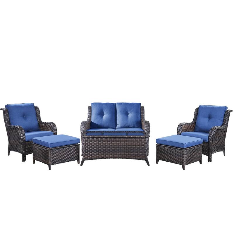 Outdoor Loveseat Sofa with Chair Ottoman Table