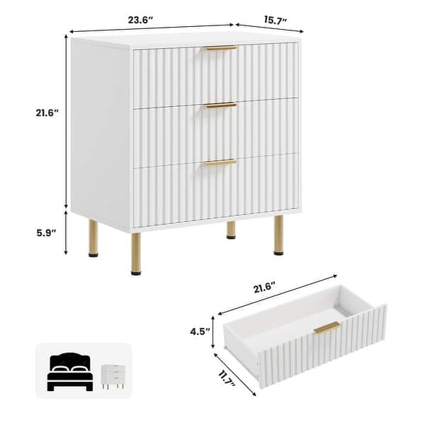 dimension image slide 2 of 4, Garvee 3 Drawer Dresser for Bedroom, Fluted Modern Nightstand with Deep Drawers,Wooden Chest of Drawers