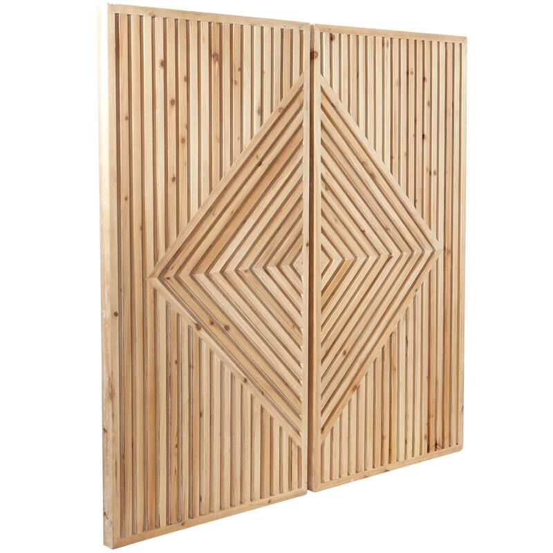 Brown Wood Carved Geometric Home Wall Decor (Set of 2)