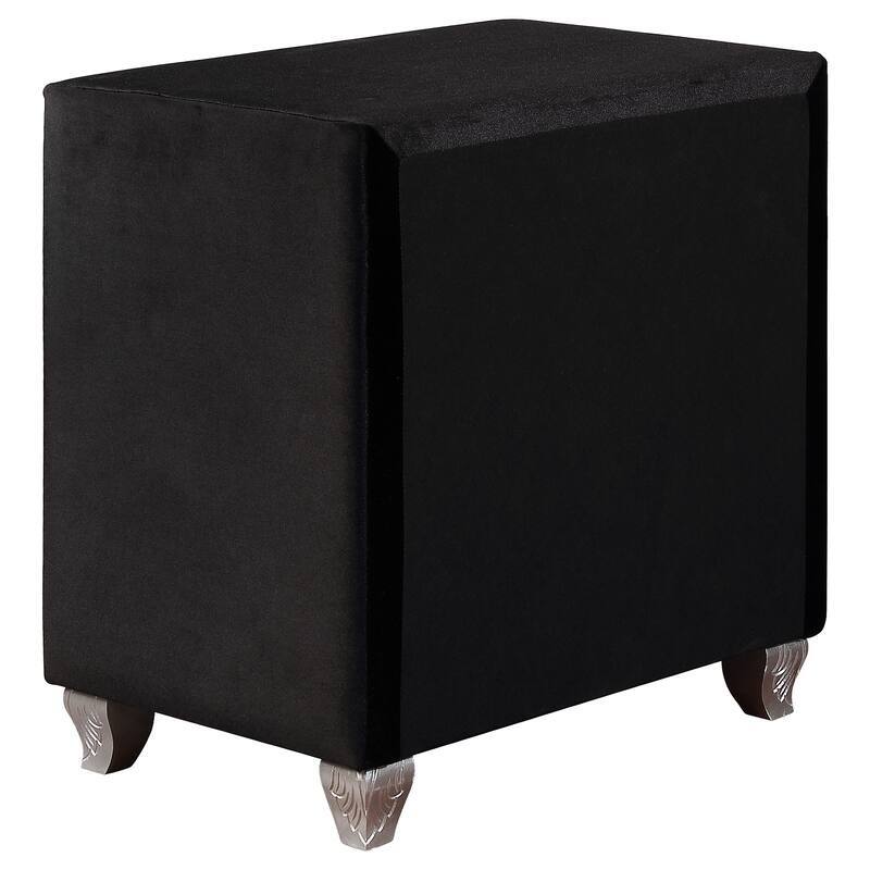 Glam Upholstered Nightstand - Black Finish with Button Tufted Frame
