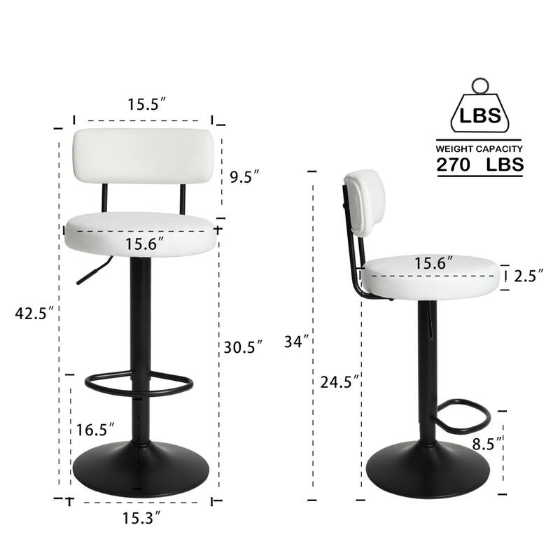 Upholstered Curved Backrest Adjustable Swivel Bar Stools Set of 2