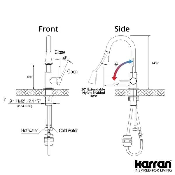 dimension image slide 2 of 3, Karran Weybridge Single-Handle Pull-Down Sprayer Kitchen Faucet
