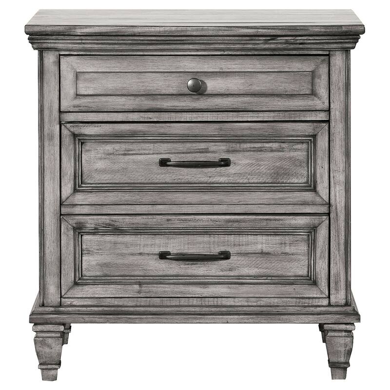 Traditional Grey 3-Drawer Nightstand with Crown Molding, Cedar Lined Drawers, Felt Top Drawer and USB Port
