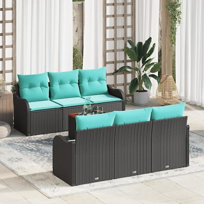 vidaXL 7 Garden Sofa Set with Cushions Black Poly Rattan - 69.3 x 24.4 x 27.2