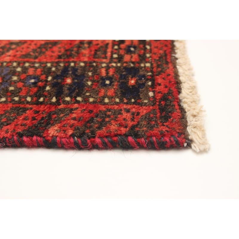 ECARPETGALLERY Hand-knotted Baluch Red Wool Rug - 2'11 x 6'1