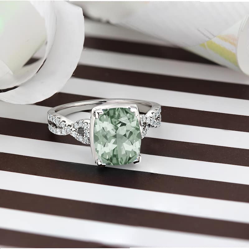 Auriya 2 1/3ct Cushion-cut Green Amethyst and Diamond Engagement Ring 1/5ctw 14kt Gold