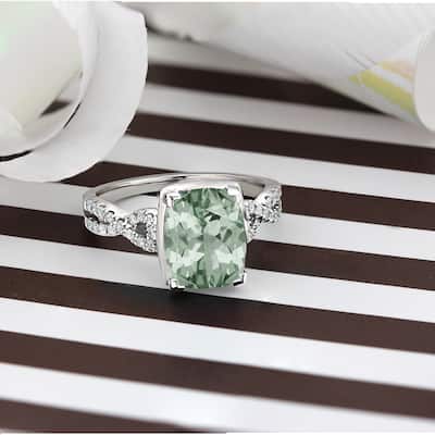 Auriya 2 1/3ct Cushion-cut Green Amethyst and Diamond Engagement Ring 1/5ctw 14kt Gold