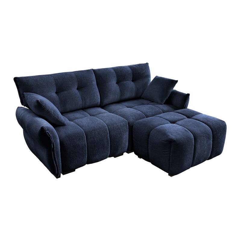 78 Inch Modern Chenille 2-Seater Sofa with Ottoman