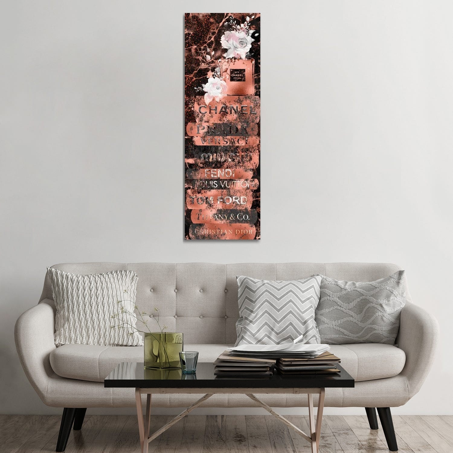 iCanvas Grunge Rose Gold Fashion Book Stack With Perfume Bottle & Roses  by Pomaikai Barron Canvas Print - Bed Bath & Beyond - 34177134