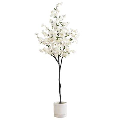 6' Artificial Cherry Blossom Tree with White Decorative Planter