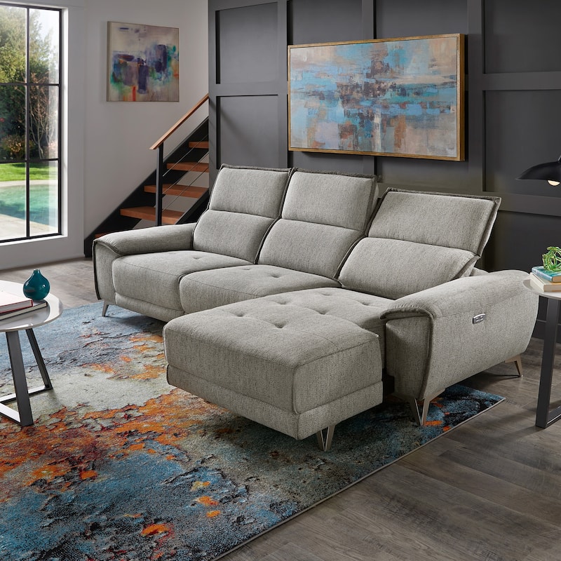 Matera Gray Yarn Dyed Fabric Power Recliner Sectional Sofa with Chaise and USB Charger by iNSPIRE Q Modern