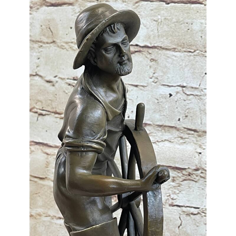 Ship Captain Imitative Fisherman Nautical Ocean Sailor Boating Decor Bronze Statue Sculpture 17.5 Inches X 7 Inches