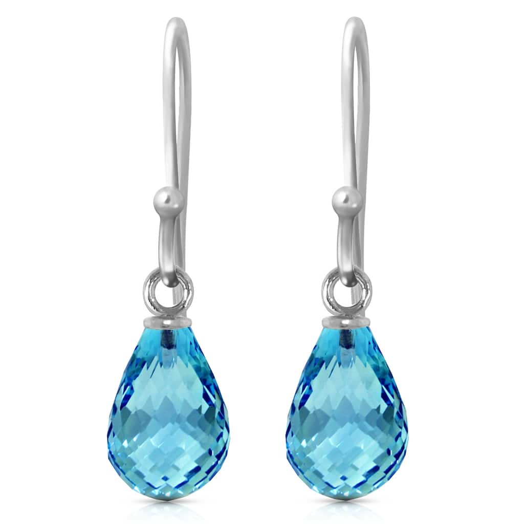 14K Solid Gold Fish Hook Blue Topaz Gemstone Earrings
