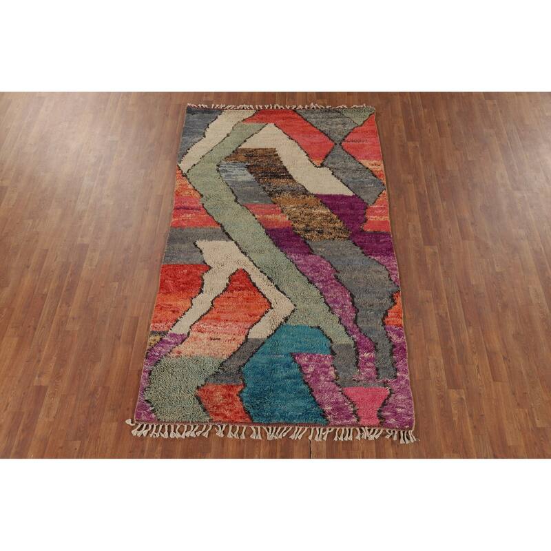 Plush Moroccan Abstract Area Rug Handmade Wool Carpet - 4'8" x 8'6"