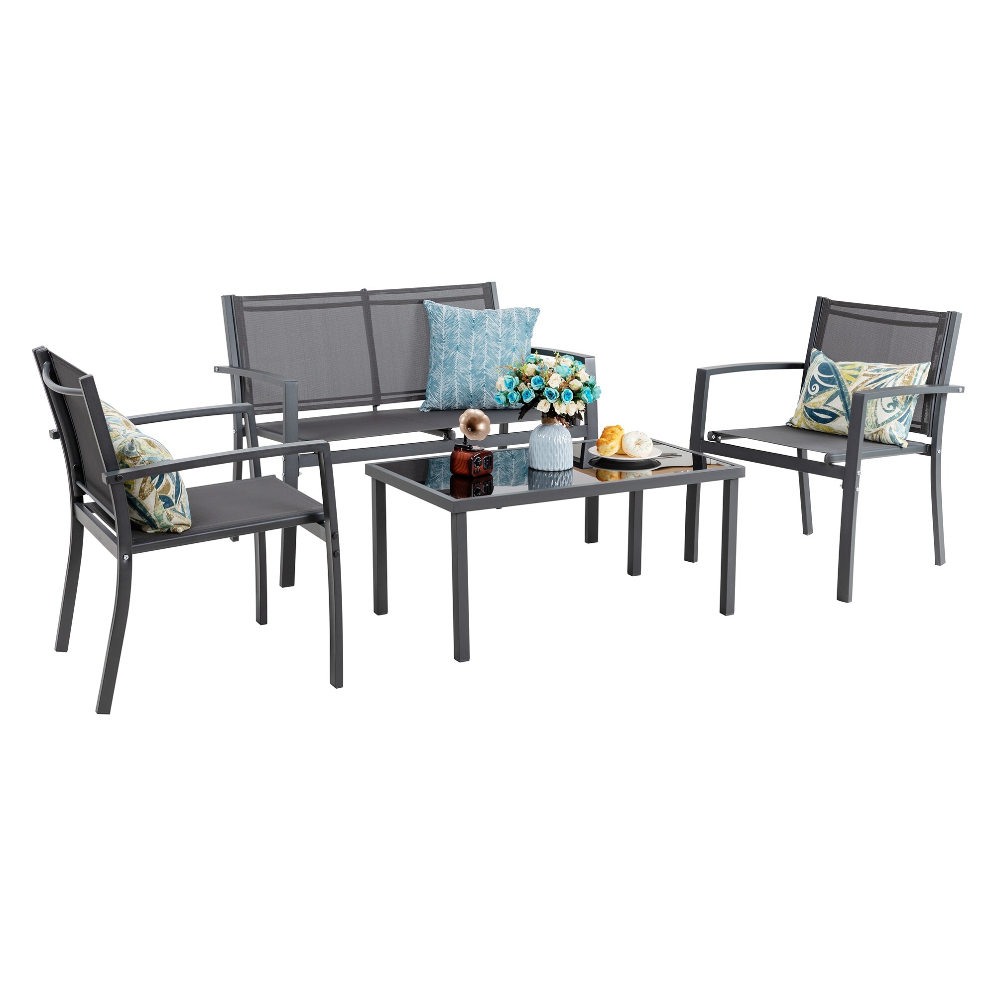 Futzca 4-Piece Outdoor Patio Furniture Set, Textilene Bistro Patio Set