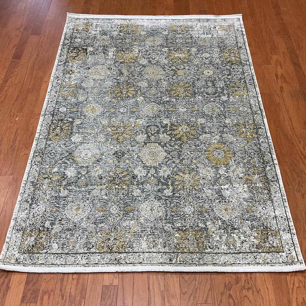 HERAT ORIENTAL Abstract Floral Design Wool & Silk Rug - 5'3" x 7'7"