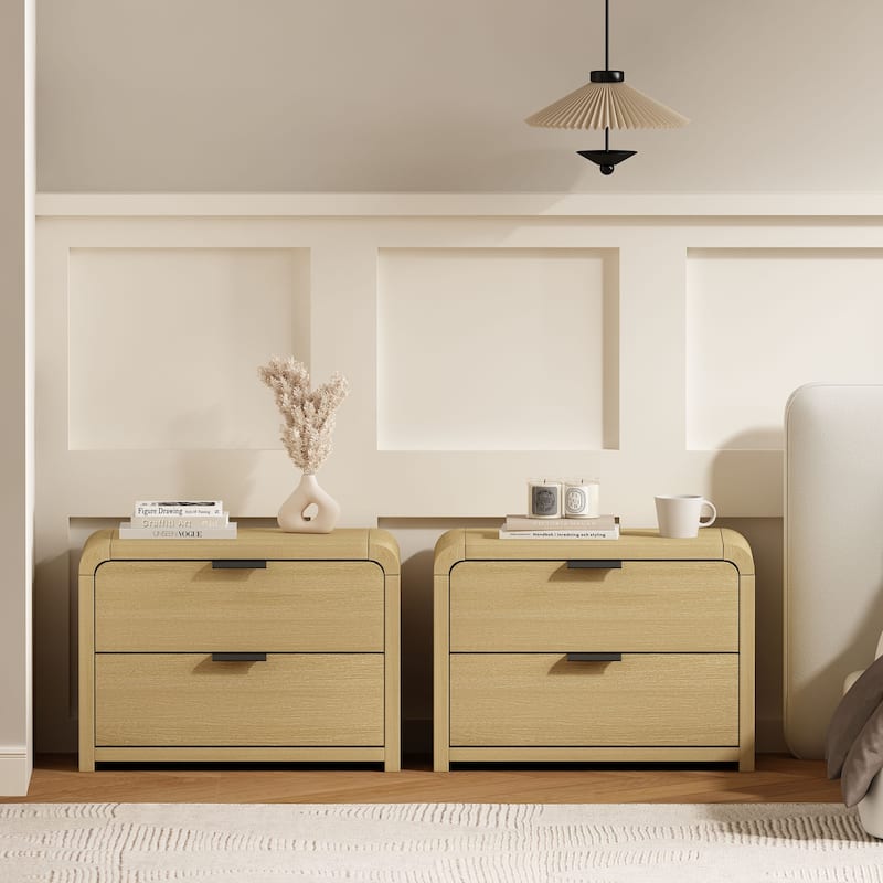 Manhattan Comfort Grace Modern Nightstand with 4 Drawers Set of 2 - Oak and Black
