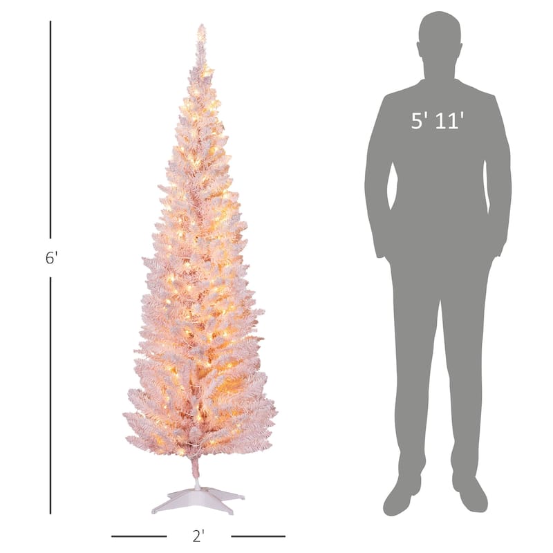 HOMCOM 6' Tall Pre-Lit Slim Noble Fir Artificial Christmas Tree with Realistic Branches, 170 Warm White LED Lights and 390 Tips