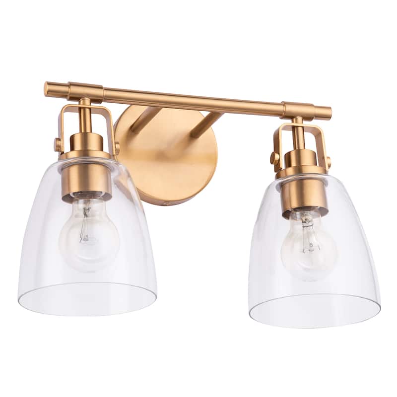 Modern Brilliance Farmhouse 2-Light Gold Vanity Light - 14.6"L x 7"W x 10.6"H