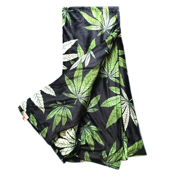 Marijuana Leaf Fleece Plush Microfiber Soft Blanket - Bed Bath