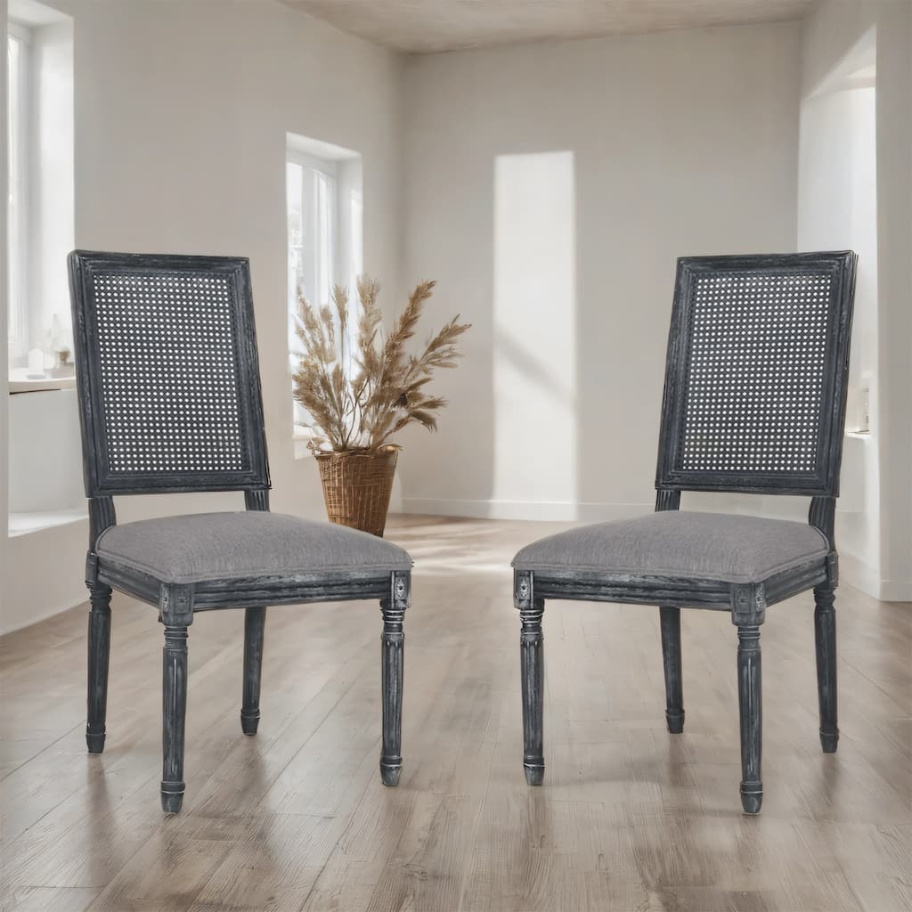 Dining Chairs with Cane Back, Fluted Legs, Rubberwood Frame, Set of 2