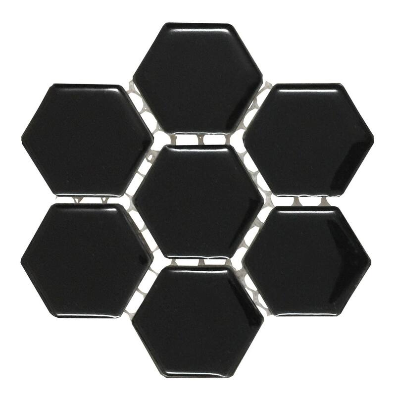 Porcelain Mosaic Hexagon Glossy Black Floor and Wall Tile 19.3 Sq Ft Renovators Suppply