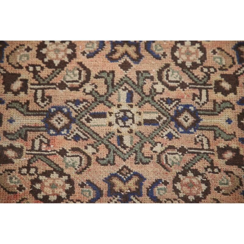 Hand Knotted Oriental 100% Wool Carpet Traditional Geometric Peach Hamedan Runner Rug - 11' 3'' X 3' 6''