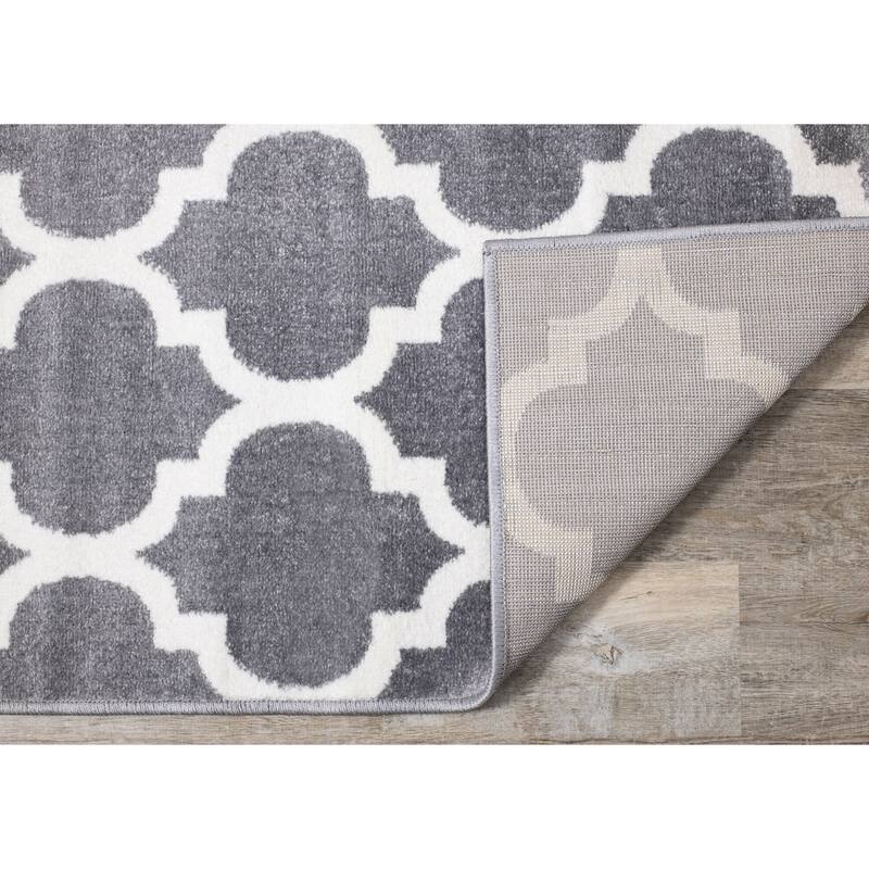 Covington Collection - Grey/Cream Ogee Pattern Rug