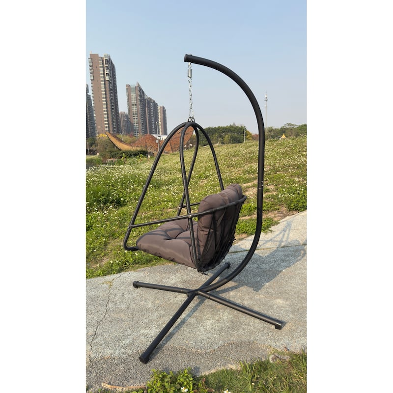 Swing Egg Chair with Cushion and Cup Holder for Indoor and Outdoor Use