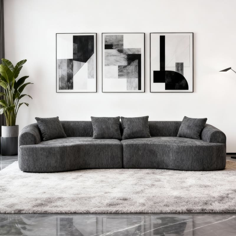 106.29" Curved Chenille Sectional Sofa, No Assembly Required - Grey