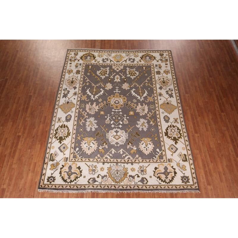 Dark Gray & Ivory Oushak Oriental Area Rug Hand-Knotted Wool Carpet - 9'2" x 11'7"