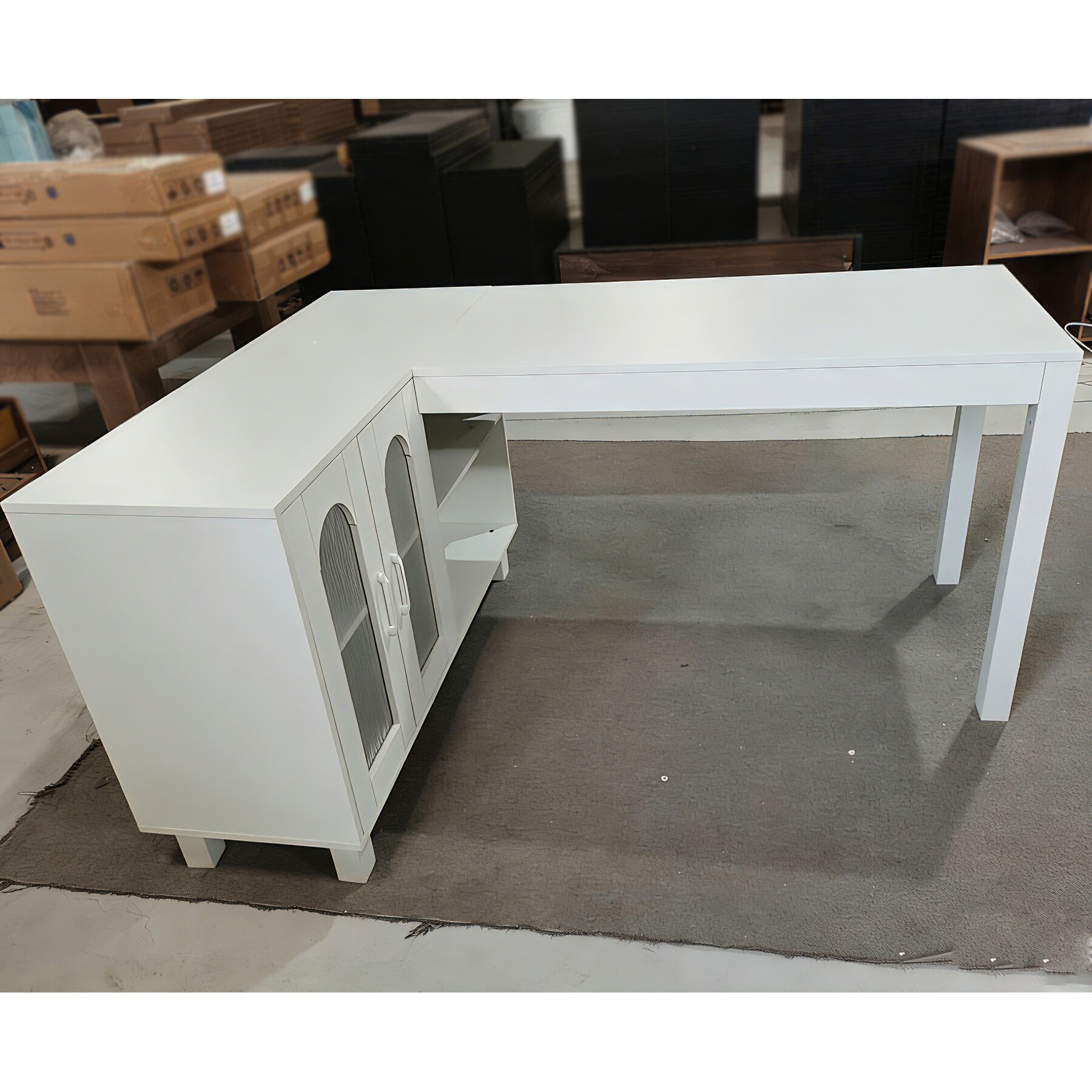 59-Inch L Shaped Desk with Storage Cabinet, Corner Executive Desk