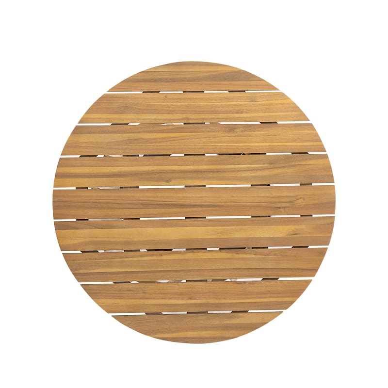 Roomfitters 3-Piece Outdoor Bistro Set, Acacia Wood Round Dining Table and Chairs with Cream Cushions, Teak