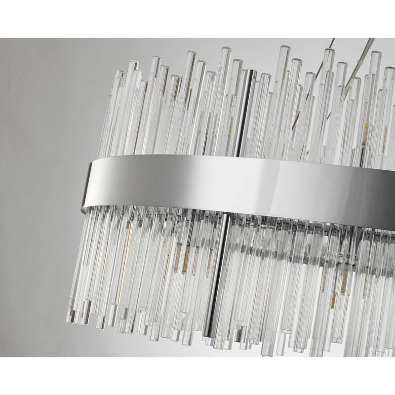 Modern Chandelier - White Metal LED Light Fixture - Adjustable Hanging Lamp - 32" Diameter - 98